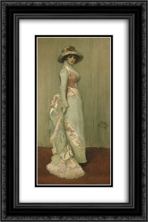 Harmony in Pink and Grey Lady Meux 16x24 Black Ornate Wood Framed Art Print Poster with Double Matting by Whistler, James McNeill