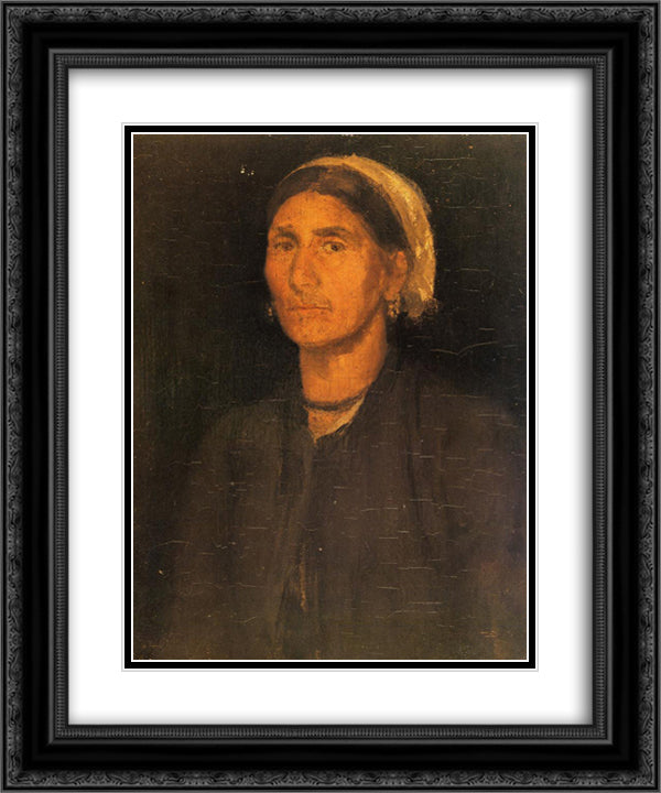 Head of a Peasant Woman 20x24 Black Ornate Wood Framed Art Print Poster with Double Matting by Whistler, James McNeill