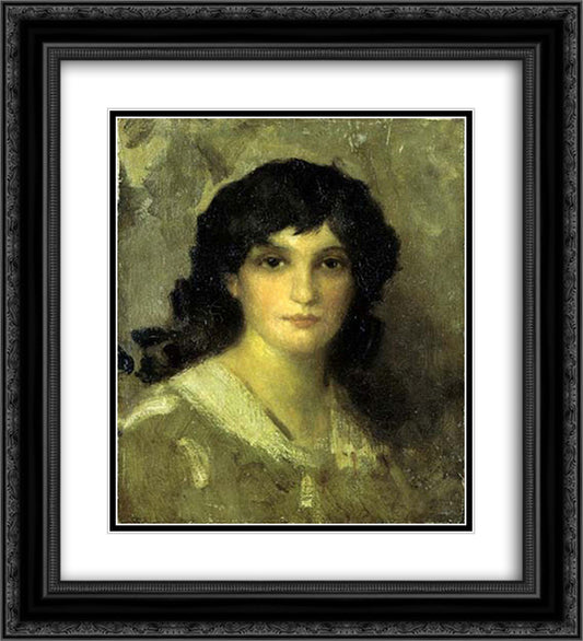 Head of a Young Woman 20x22 Black Ornate Wood Framed Art Print Poster with Double Matting by Whistler, James McNeill