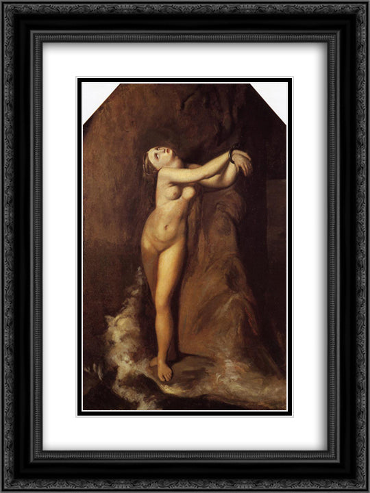 Ingres, Roger Deliverant Angelique 18x24 Black Ornate Wood Framed Art Print Poster with Double Matting by Whistler, James McNeill