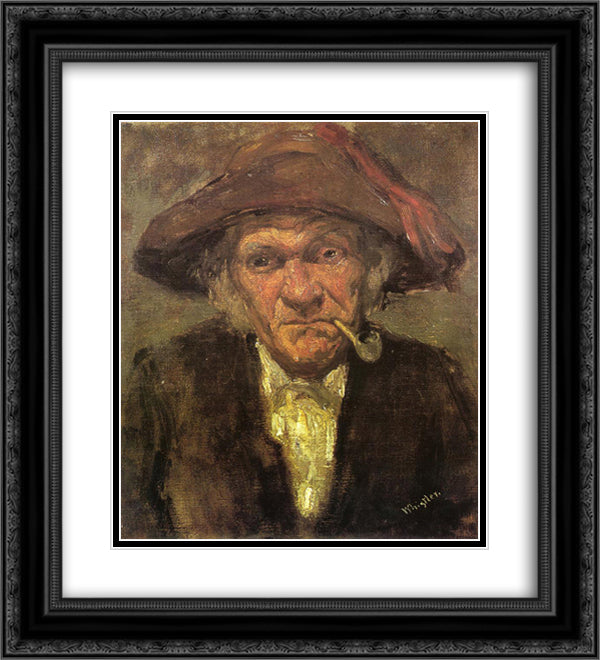 Man smoking a pipe 20x22 Black Ornate Wood Framed Art Print Poster with Double Matting by Whistler, James McNeill