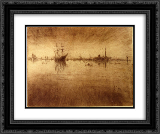 Nocturn 24x20 Black Ornate Wood Framed Art Print Poster with Double Matting by Whistler, James McNeill