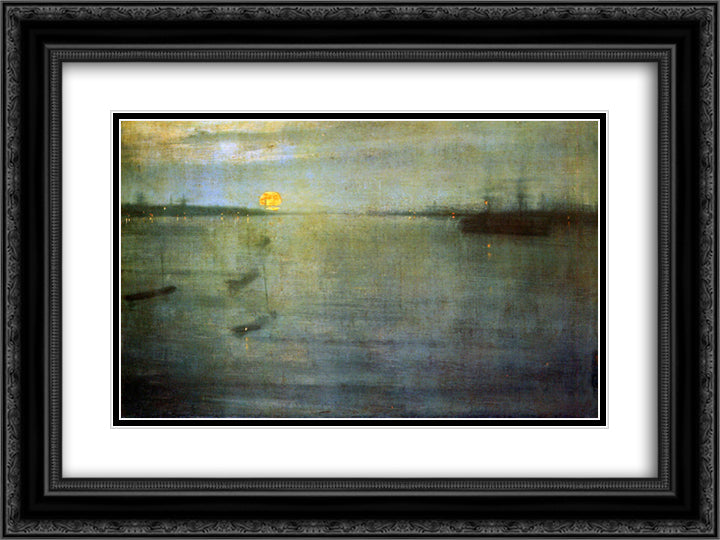 Nocturn Sun 24x18 Black Ornate Wood Framed Art Print Poster with Double Matting by Whistler, James McNeill