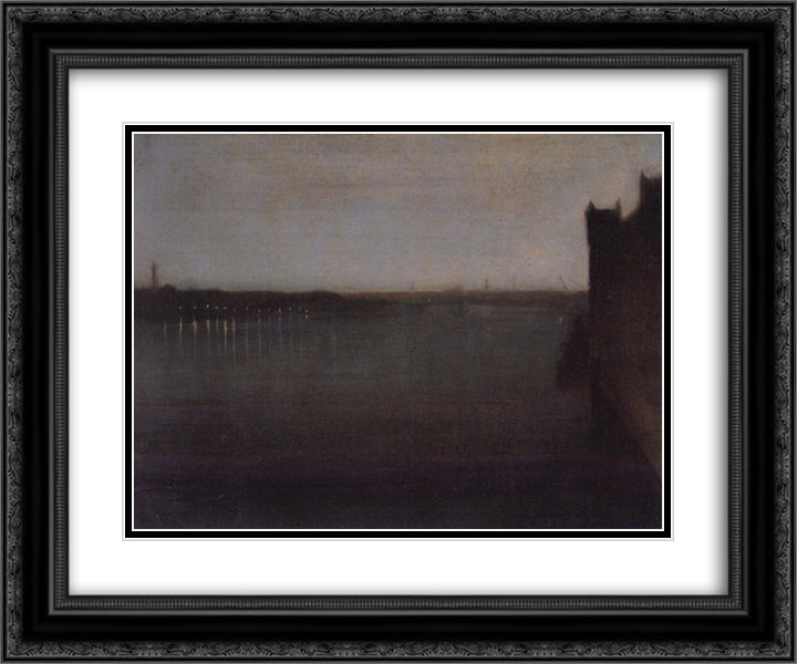 Nocturne, Grey and Gold 24x20 Black Ornate Wood Framed Art Print Poster with Double Matting by Whistler, James McNeill