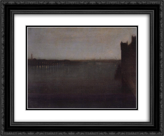 Nocturne, Grey and Gold 24x20 Black Ornate Wood Framed Art Print Poster with Double Matting by Whistler, James McNeill