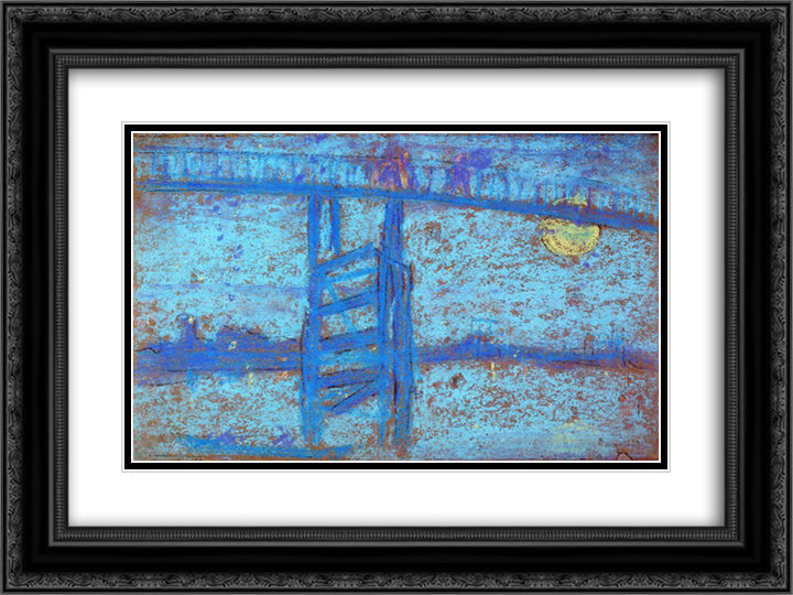 Nocturne Battersea Bridge 24x18 Black Ornate Wood Framed Art Print Poster with Double Matting by Whistler, James McNeill