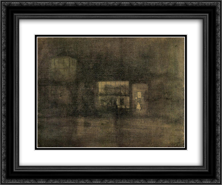 Nocturne Black and Gold - The Rag Shop, Chelsea 24x20 Black Ornate Wood Framed Art Print Poster with Double Matting by Whistler, James McNeill