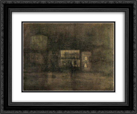 Nocturne Black and Gold - The Rag Shop, Chelsea 24x20 Black Ornate Wood Framed Art Print Poster with Double Matting by Whistler, James McNeill