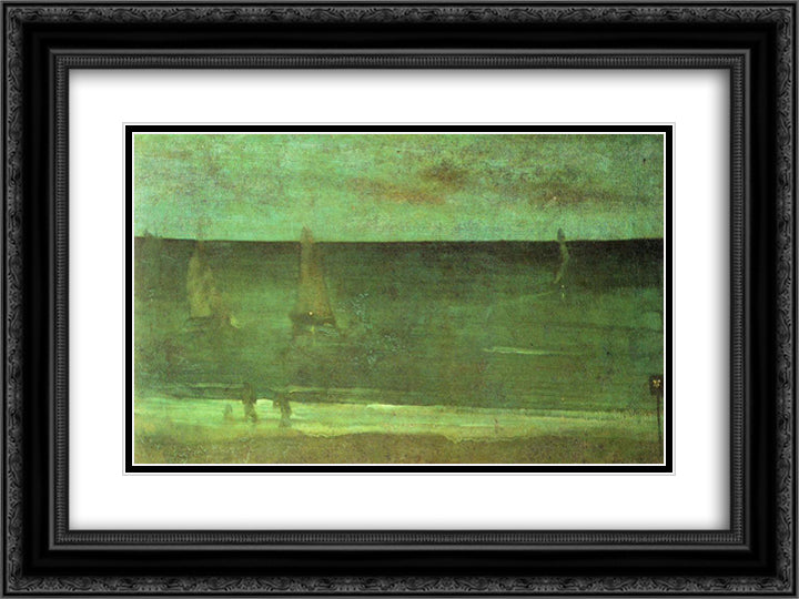 Nocturne Blue and Silver - Bognor 24x18 Black Ornate Wood Framed Art Print Poster with Double Matting by Whistler, James McNeill