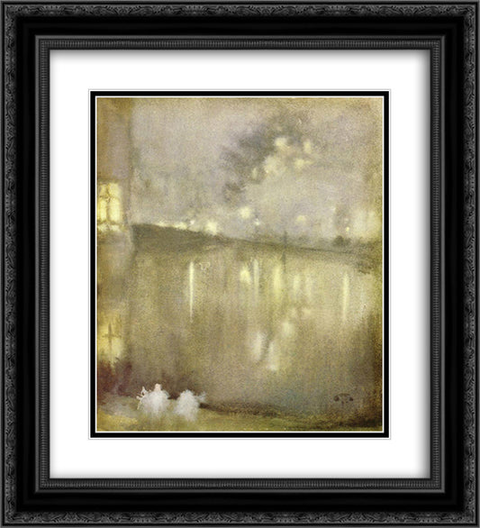 Nocturne Grey and Gold - Canal 20x22 Black Ornate Wood Framed Art Print Poster with Double Matting by Whistler, James McNeill