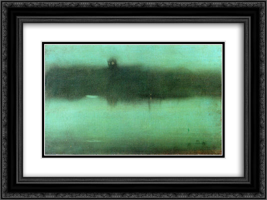 Nocturne Grey and Silver 24x18 Black Ornate Wood Framed Art Print Poster with Double Matting by Whistler, James McNeill