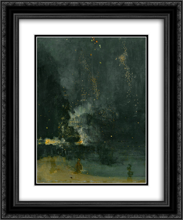 Nocturne in Black and Gold, the Falling Rocket 20x24 Black Ornate Wood Framed Art Print Poster with Double Matting by Whistler, James McNeill