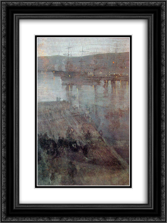 Nocturne in Blue and Gold Valparaiso Bay 18x24 Black Ornate Wood Framed Art Print Poster with Double Matting by Whistler, James McNeill