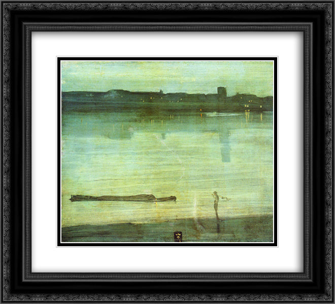 Nocturne in Blue and Green 22x20 Black Ornate Wood Framed Art Print Poster with Double Matting by Whistler, James McNeill