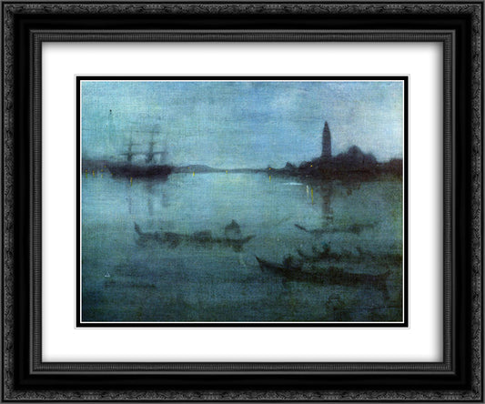 Nocturne in Blue and Silver, The Lagoon, Venice 24x20 Black Ornate Wood Framed Art Print Poster with Double Matting by Whistler, James McNeill