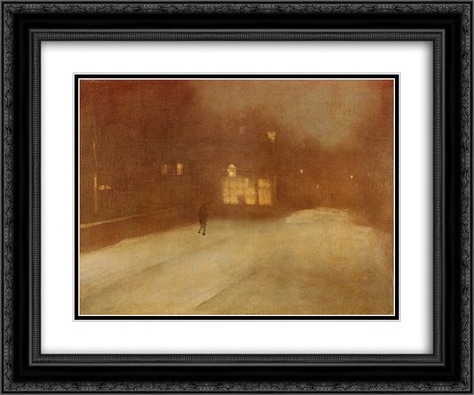 Nocturne in Gray and Gold snow in Chelsea 24x20 Black Ornate Wood Framed Art Print Poster with Double Matting by Whistler, James McNeill