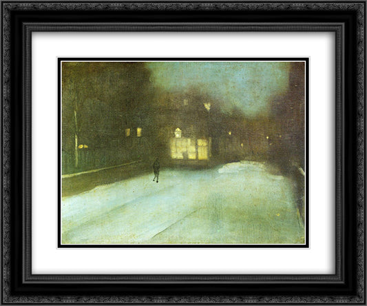 Nocturne in Grey and Gold Chelsea Snow 24x20 Black Ornate Wood Framed Art Print Poster with Double Matting by Whistler, James McNeill