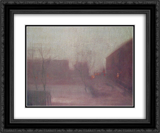 Nocturne Trafalgar Square Chelsea Snow 24x20 Black Ornate Wood Framed Art Print Poster with Double Matting by Whistler, James McNeill