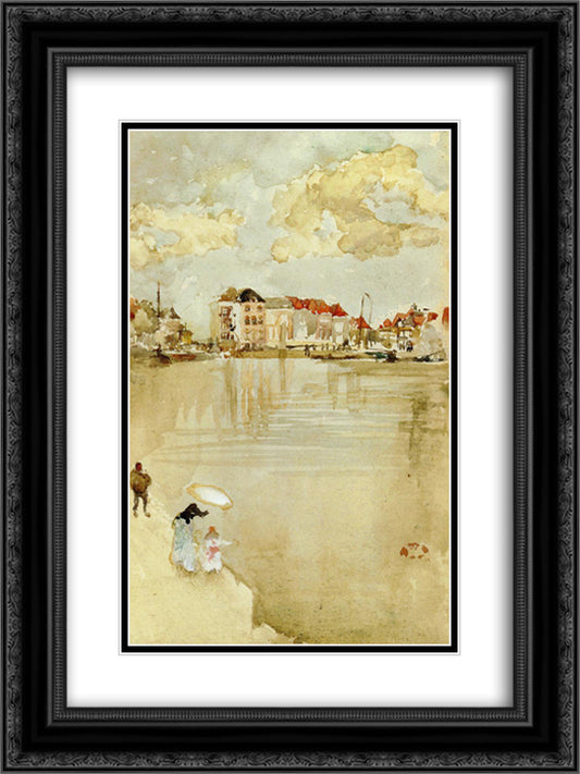 Note in Gold and Silver - Dordrecht 18x24 Black Ornate Wood Framed Art Print Poster with Double Matting by Whistler, James McNeill