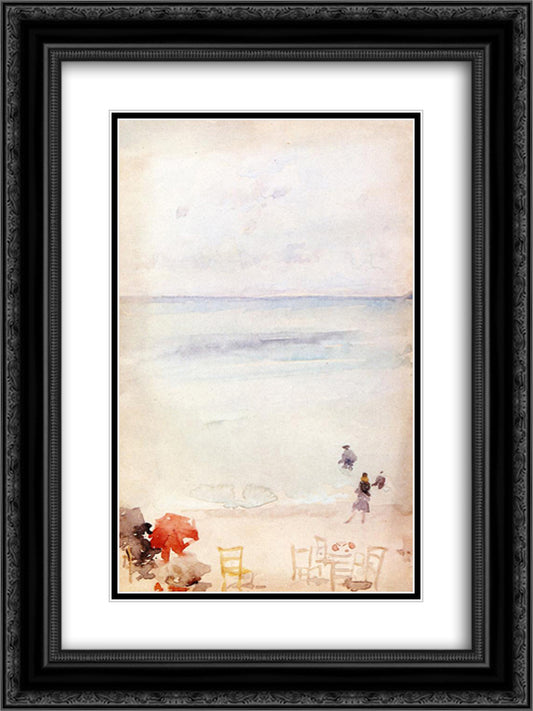 Note in Opal - The Sands, Dieppe 18x24 Black Ornate Wood Framed Art Print Poster with Double Matting by Whistler, James McNeill