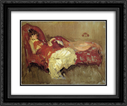 Note in Red, The Siesta 24x20 Black Ornate Wood Framed Art Print Poster with Double Matting by Whistler, James McNeill