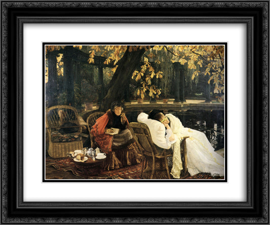 A Convalescent 24x20 Black Ornate Wood Framed Art Print Poster with Double Matting by Tissot, James