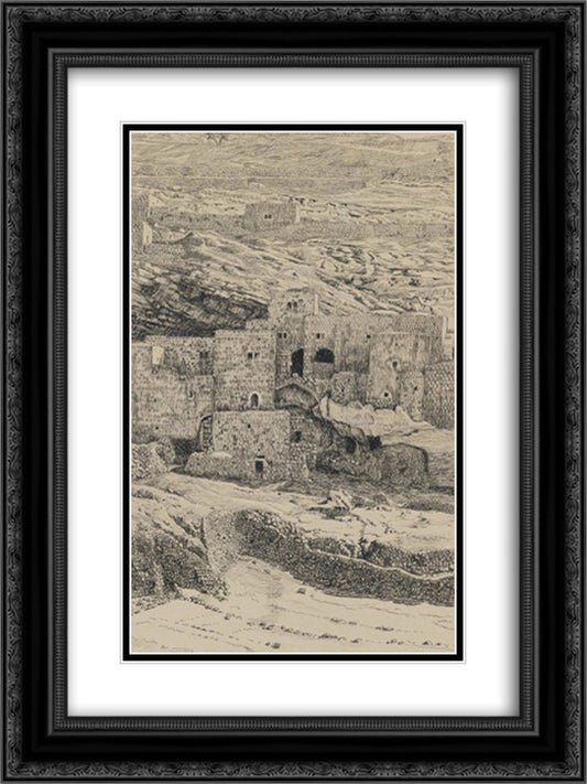 A Corner of the Village of Siloam 18x24 Black Ornate Wood Framed Art Print Poster with Double Matting by Tissot, James