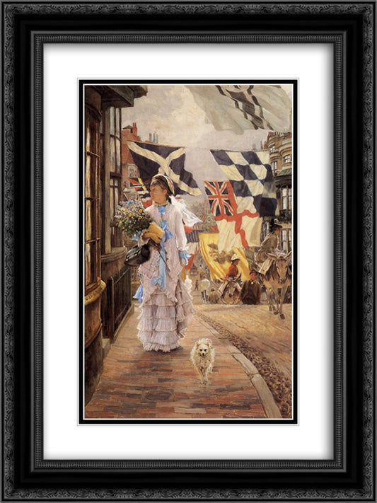 A Fete Day at Brighton (Naval flags of various European nations seen In background) 18x24 Black Ornate Wood Framed Art Print Poster with Double Matting by Tissot, James