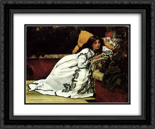 A Girl in an Armchair 24x20 Black Ornate Wood Framed Art Print Poster with Double Matting by Tissot, James