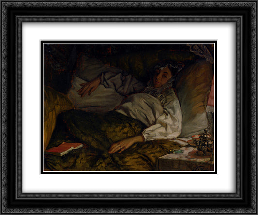 A Reclining Lady 24x20 Black Ornate Wood Framed Art Print Poster with Double Matting by Tissot, James