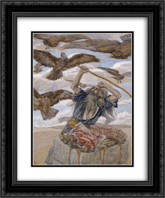Abraham Guarding His Sacrifice 20x24 Black Ornate Wood Framed Art Print Poster with Double Matting by Tissot, James