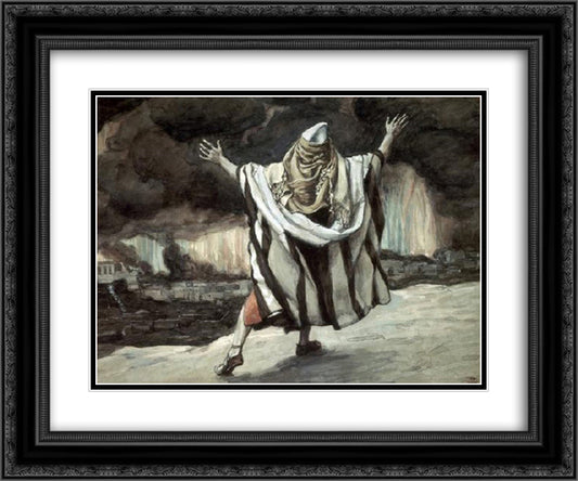 Abraham Sees Sodom in Flames 24x20 Black Ornate Wood Framed Art Print Poster with Double Matting by Tissot, James