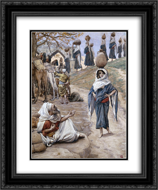 Abraham's Servant Meeteth Rebecca 20x24 Black Ornate Wood Framed Art Print Poster with Double Matting by Tissot, James