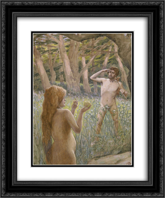 Adam Is Tempted by Eve 20x24 Black Ornate Wood Framed Art Print Poster with Double Matting by Tissot, James