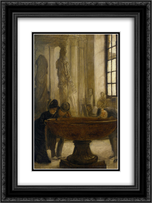 At The Louvre 18x24 Black Ornate Wood Framed Art Print Poster with Double Matting by Tissot, James