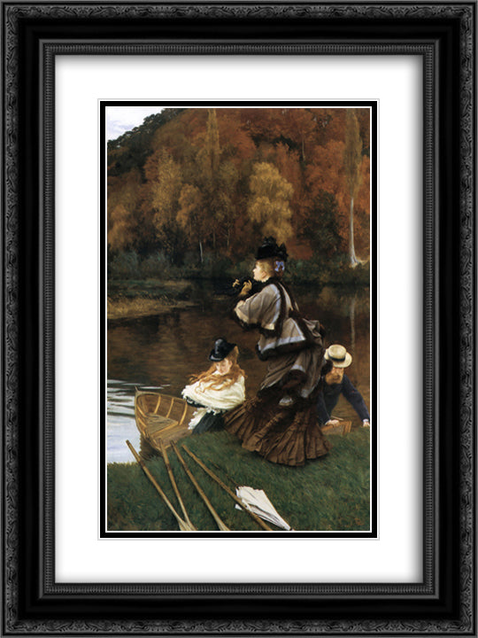 Autumn on the Thames 18x24 Black Ornate Wood Framed Art Print Poster with Double Matting by Tissot, James
