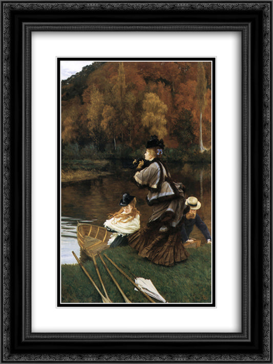 Autumn on the Thames 18x24 Black Ornate Wood Framed Art Print Poster with Double Matting by Tissot, James