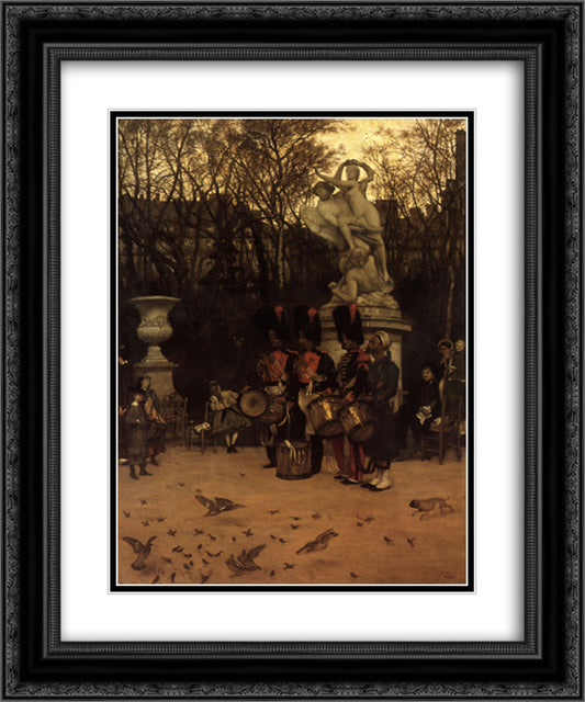 Beating the Retreat in the Tuileries Gardens 20x24 Black Ornate Wood Framed Art Print Poster with Double Matting by Tissot, James