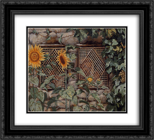 Behold He Standeth behind Our Wall 22x20 Black Ornate Wood Framed Art Print Poster with Double Matting by Tissot, James