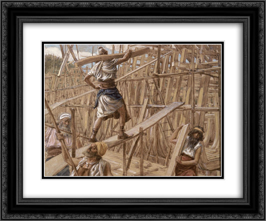 Building the Ark 24x20 Black Ornate Wood Framed Art Print Poster with Double Matting by Tissot, James