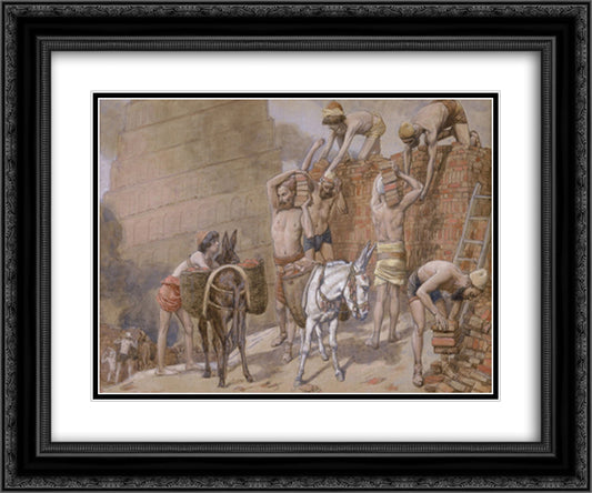 Building the Tower of Babel 24x20 Black Ornate Wood Framed Art Print Poster with Double Matting by Tissot, James