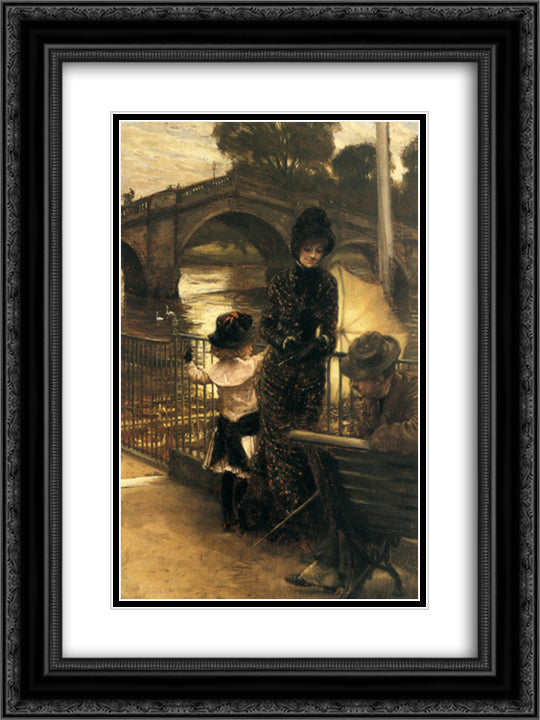 By the Thames at Richmond 18x24 Black Ornate Wood Framed Art Print Poster with Double Matting by Tissot, James
