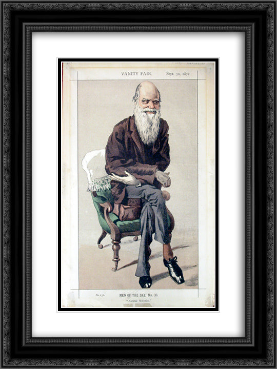 Caricature of Charles Darwin from Vanity Fair magazine 18x24 Black Ornate Wood Framed Art Print Poster with Double Matting by Tissot, James