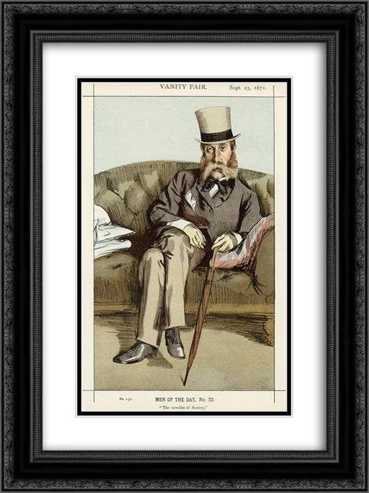 Caricature of George Whyte Melville 18x24 Black Ornate Wood Framed Art Print Poster with Double Matting by Tissot, James