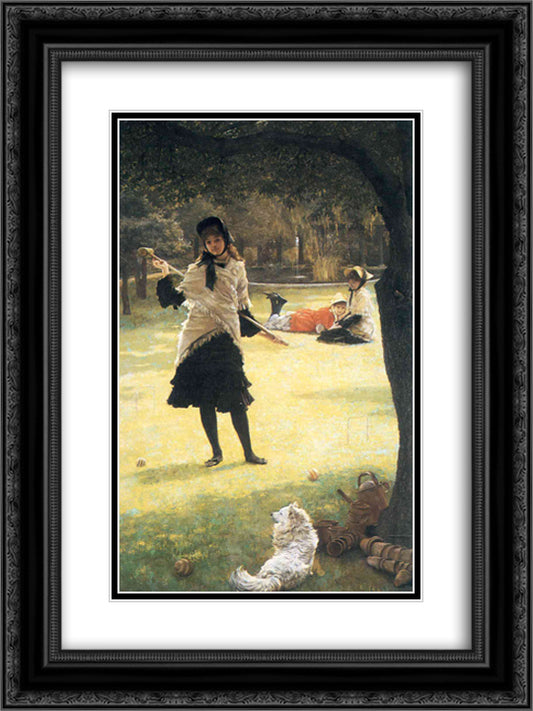 Croquet 18x24 Black Ornate Wood Framed Art Print Poster with Double Matting by Tissot, James