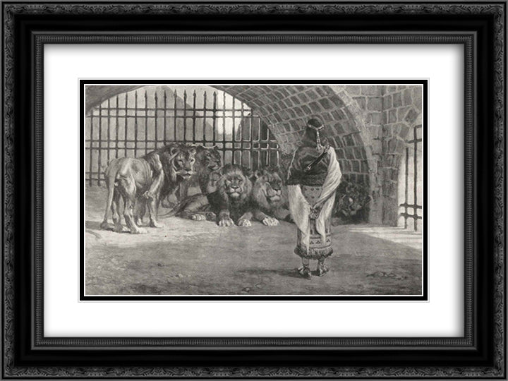 Daniel in the Lion's 24x18 Black Ornate Wood Framed Art Print Poster with Double Matting by Tissot, James