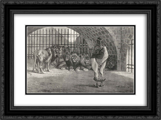 Daniel in the Lion's 24x18 Black Ornate Wood Framed Art Print Poster with Double Matting by Tissot, James
