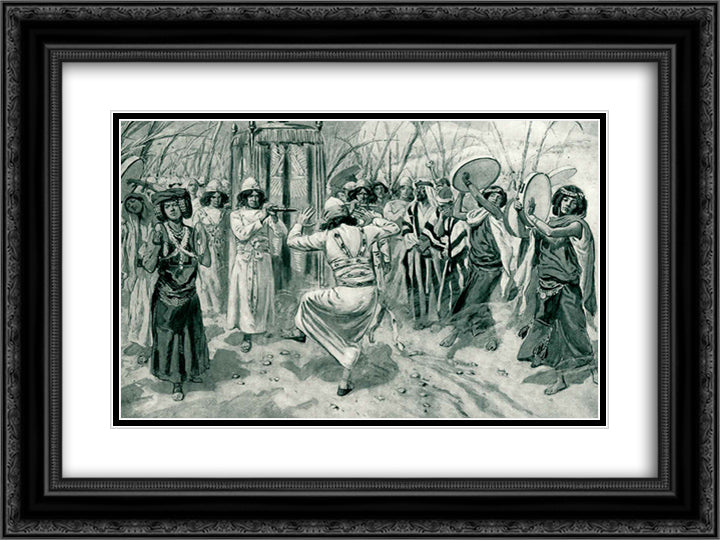 David danced before the Lord with all his might 24x18 Black Ornate Wood Framed Art Print Poster with Double Matting by Tissot, James