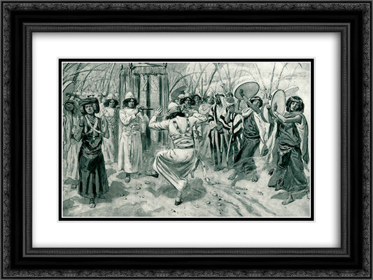 David danced before the Lord with all his might 24x18 Black Ornate Wood Framed Art Print Poster with Double Matting by Tissot, James