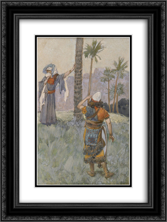 Deborah Beneath the Palm Tree 18x24 Black Ornate Wood Framed Art Print Poster with Double Matting by Tissot, James